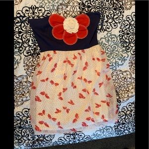 Judith March Navy and Coral Flower Strapless Dress